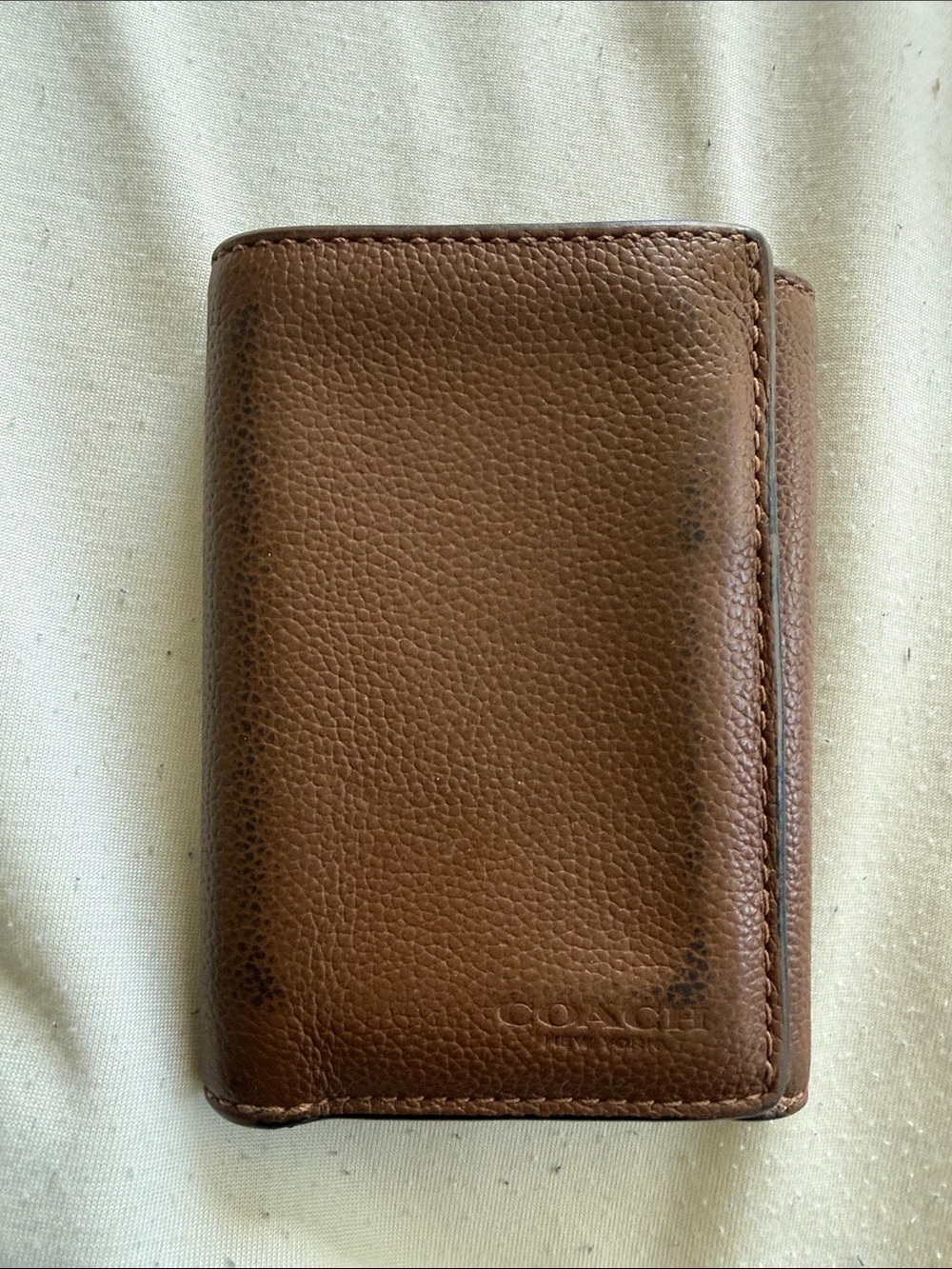 Coach Brown Pebbled Leather Men's Trifold Wallet